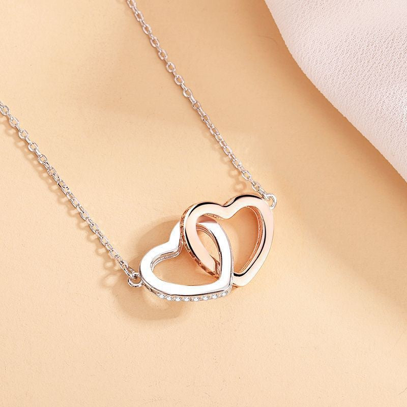 Heart - Shaped Pendant Sweater Chain - Copper Plated White Gold with Sparkling Accents Aruary Studio ｜ Artisanal Jewelry