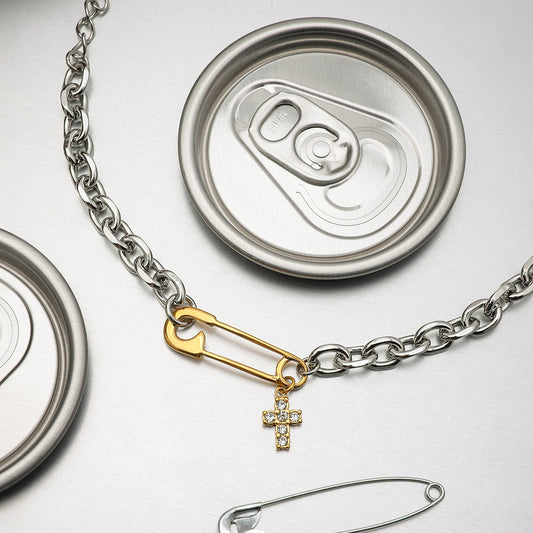 Paperclip-Shaped Diamond Cross Bracelet