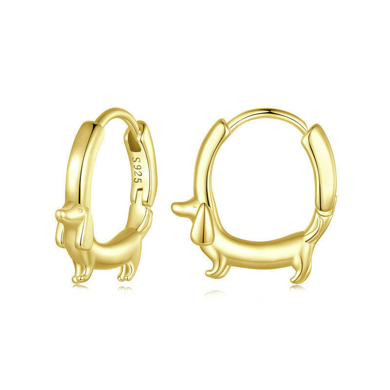 925 Sterling Silver Gold-Plated Dachshund Huggie Earrings - Exquisite Polished Design Aruary Studio ｜ Artisanal Jewelry
