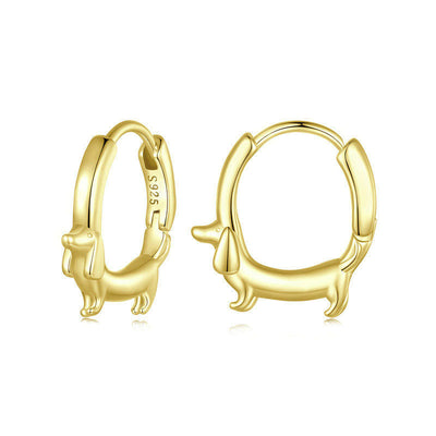 925 Sterling Silver Gold-Plated Dachshund Huggie Earrings - Exquisite Polished Design Aruary Studio ｜ Artisanal Jewelry