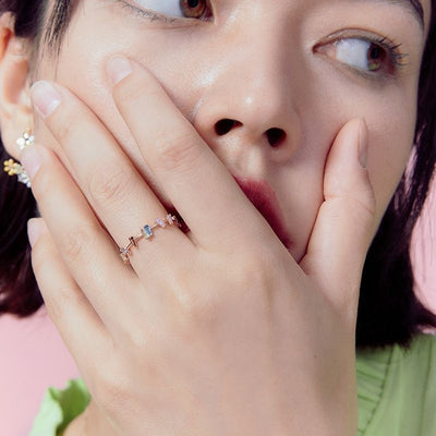 18K Gold Plated Multi-Color Baguette Zircon Stackable Ring Aruary Studio ｜ Artisanal Jewelry