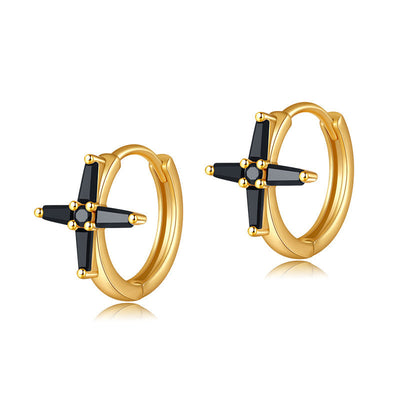 18K Gold Plated Black Cross Huggie Hoop Earrings Aruary Studio ｜ Artisanal Jewelry