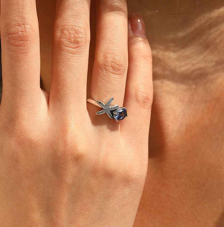 Ocean Star Tanzanite Coastal Ring with Starfish Design