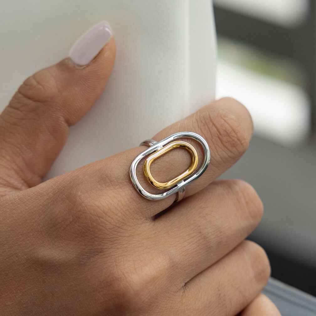 "Orbital Echo" Two-Tone Geometric Open Ring
