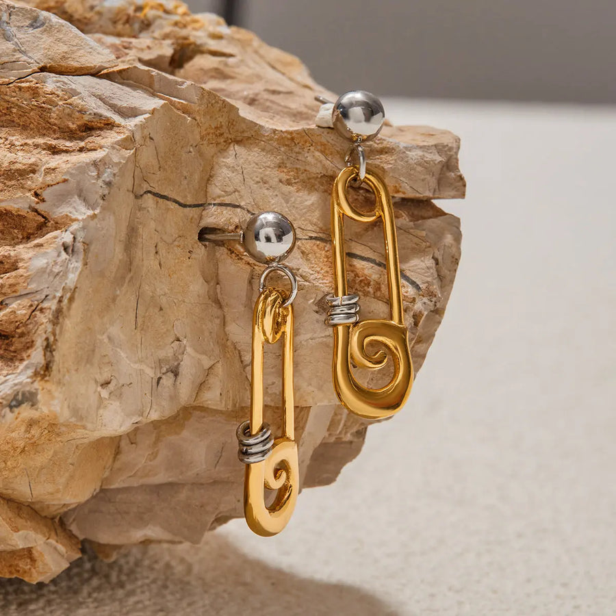 Aruary Studio ｜ Artisanal Jewelry Paperclip Drop Earrings in 18K Gold - Designer Stainless Steel Dangle Earrings | Artisan Crafted & Hypoallergenic