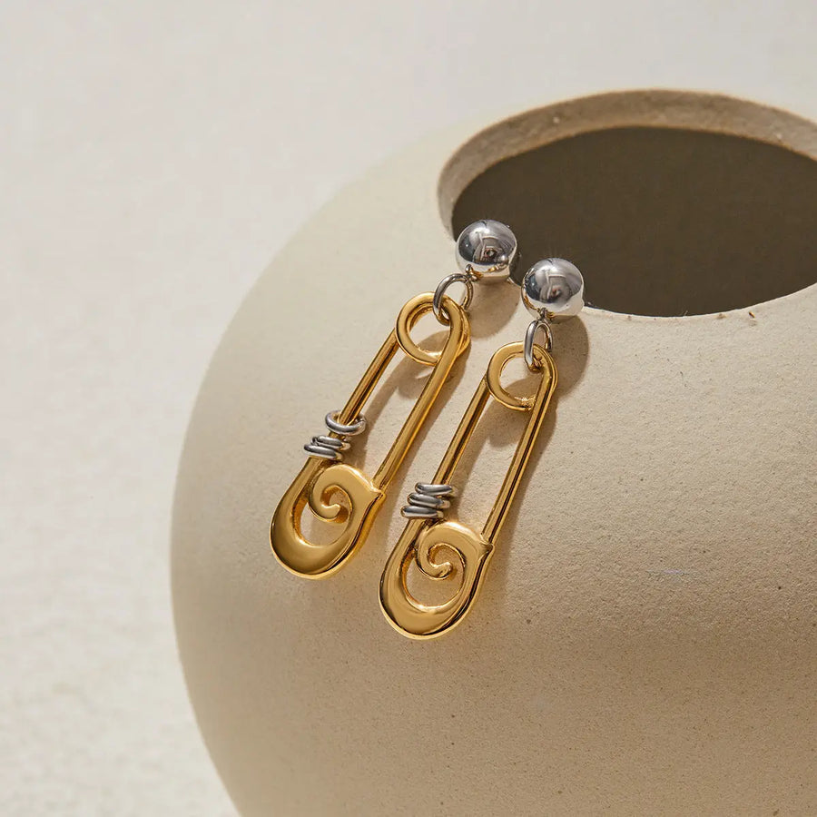 Aruary Studio ｜ Artisanal Jewelry Paperclip Drop Earrings in 18K Gold - Designer Stainless Steel Dangle Earrings | Artisan Crafted & Hypoallergenic