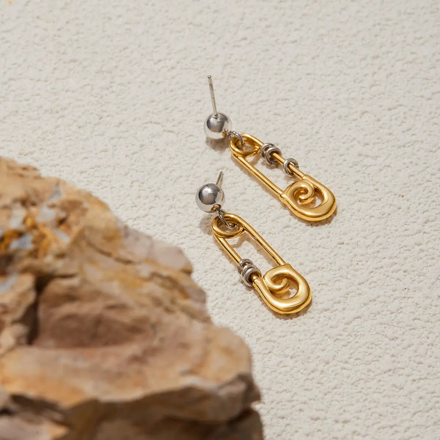 Aruary Studio ｜ Artisanal Jewelry Paperclip Drop Earrings in 18K Gold - Designer Stainless Steel Dangle Earrings | Artisan Crafted & Hypoallergenic