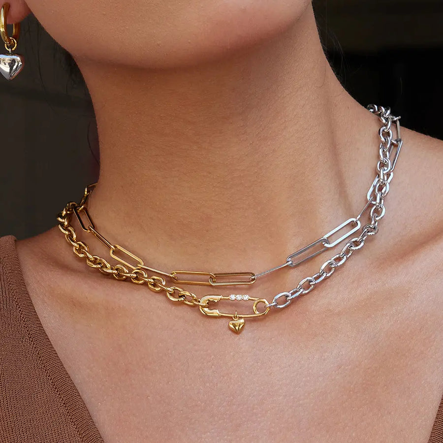 Aruary Studio ｜ Artisanal Jewelry Paperclip Necklace & Bracelet Set in 18K Gold - Titanium Steel Office Jewelry Stack | Hypoallergenic Designer Set