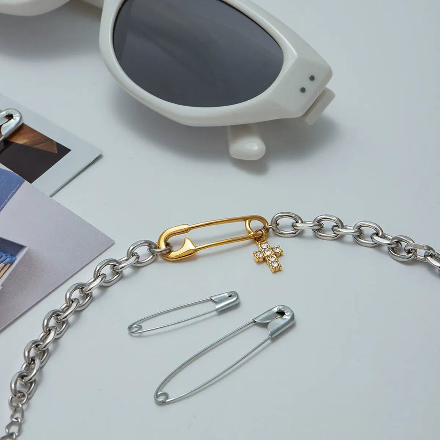 Yuqing Realm ｜ Accessories Boutique Paperclip Titanium Chain Bracelet - 18K Gold Plated Unisex Cuff, Hypoallergenic Luxury