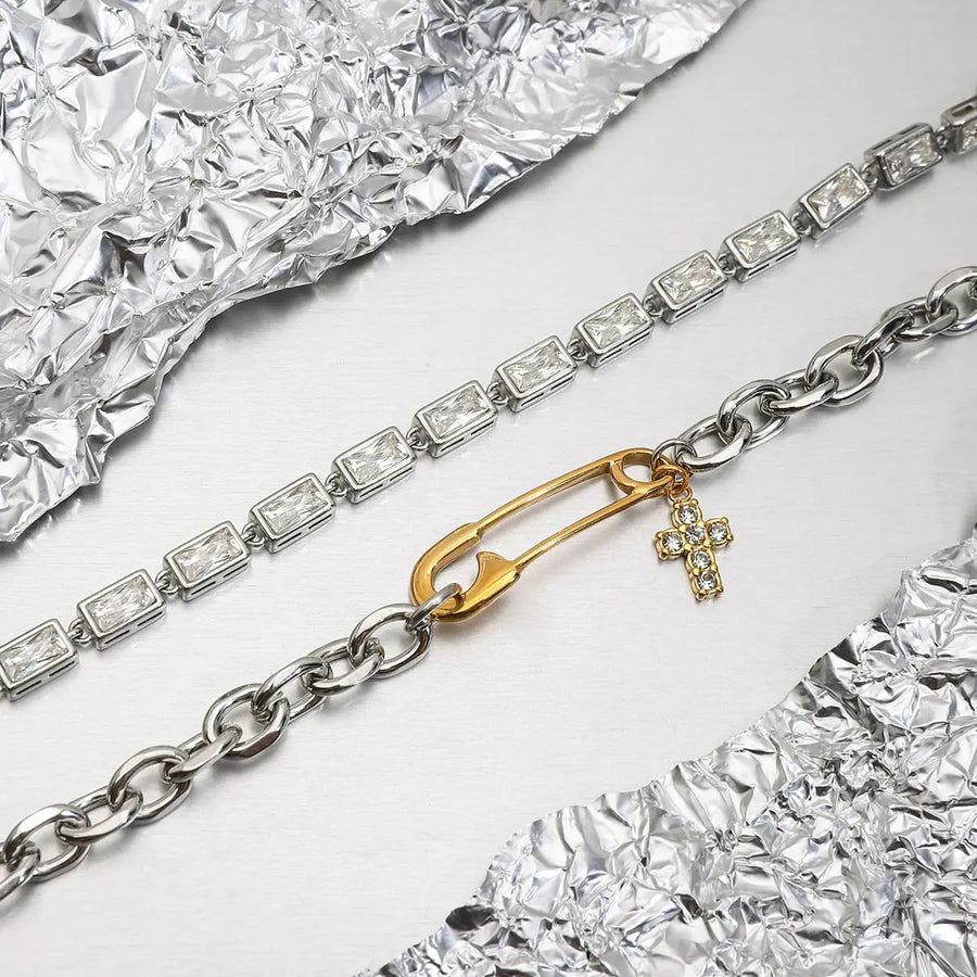 Yuqing Realm ｜ Accessories Boutique Paperclip Titanium Chain Bracelet - 18K Gold Plated Unisex Cuff, Hypoallergenic Luxury