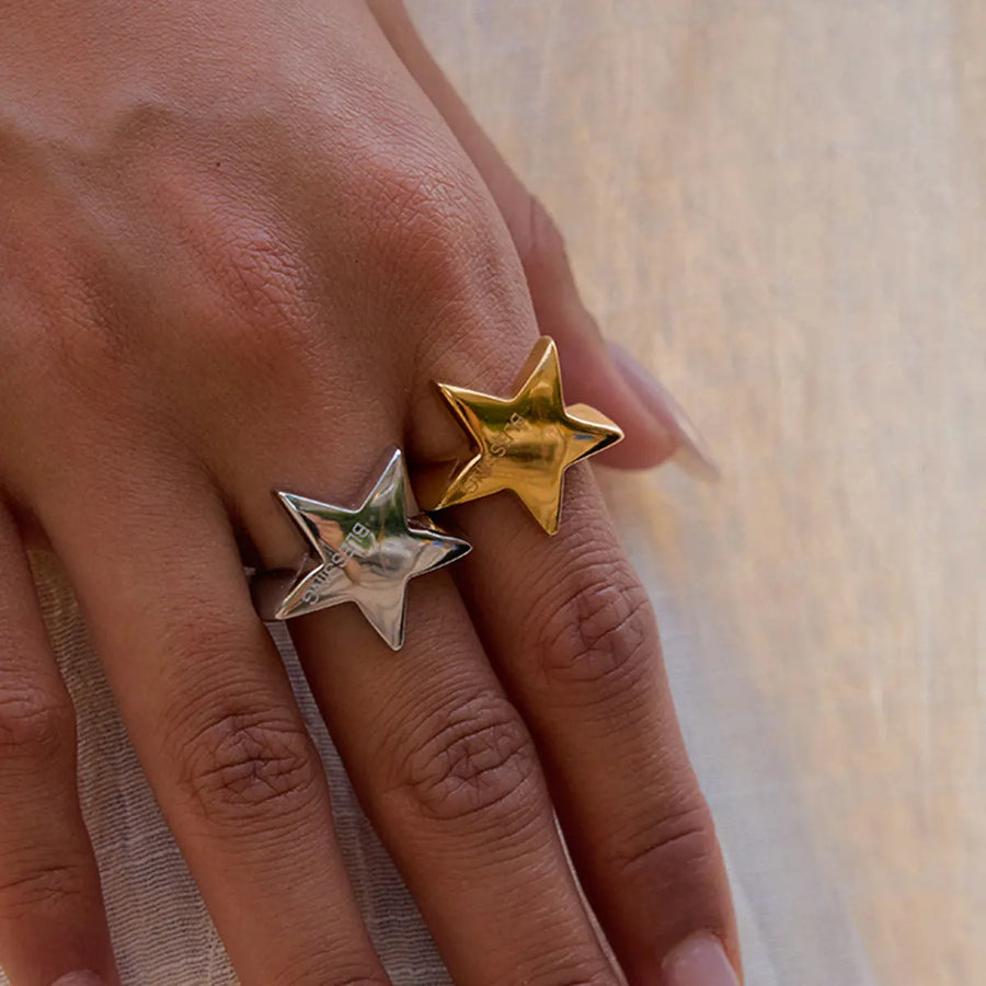 Aruary Studio ｜ Artisanal Jewelry Pentagram Signet Ring - 18K Gold Titanium Steel Statement Ring | Tarnish-Free Power Jewelry