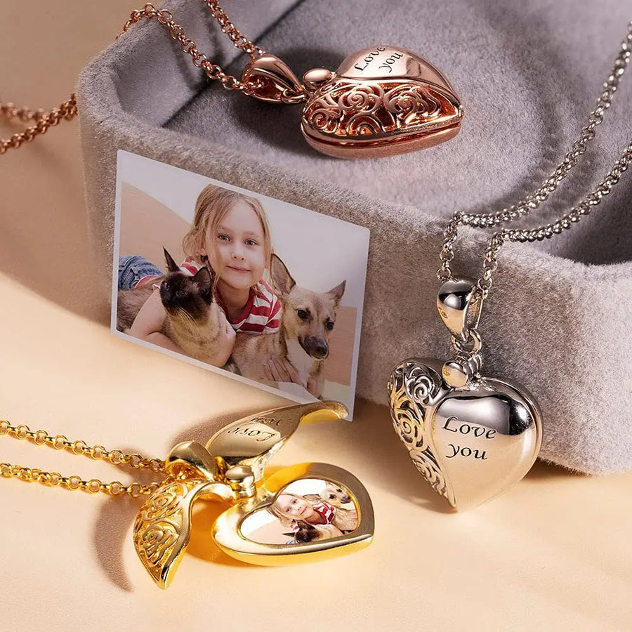 Aruary Studio ｜ Artisanal Jewelry Personalized Heart Locket Necklace | Custom Initial & Photo Charm | Vintage Openwork Pendant