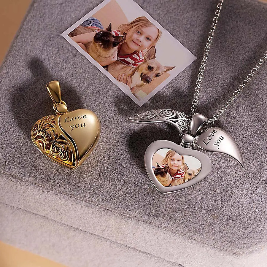 Aruary Studio ｜ Artisanal Jewelry Personalized Heart Locket Necklace | Custom Initial & Photo Charm | Vintage Openwork Pendant