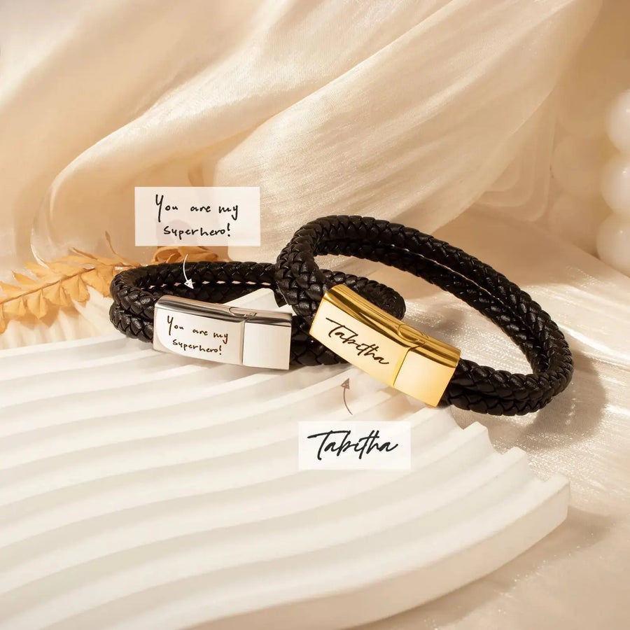 My Store Personalized Leather Bracelet for Dad - Engraved Gift for Father's Day, Birthday & Anniversary