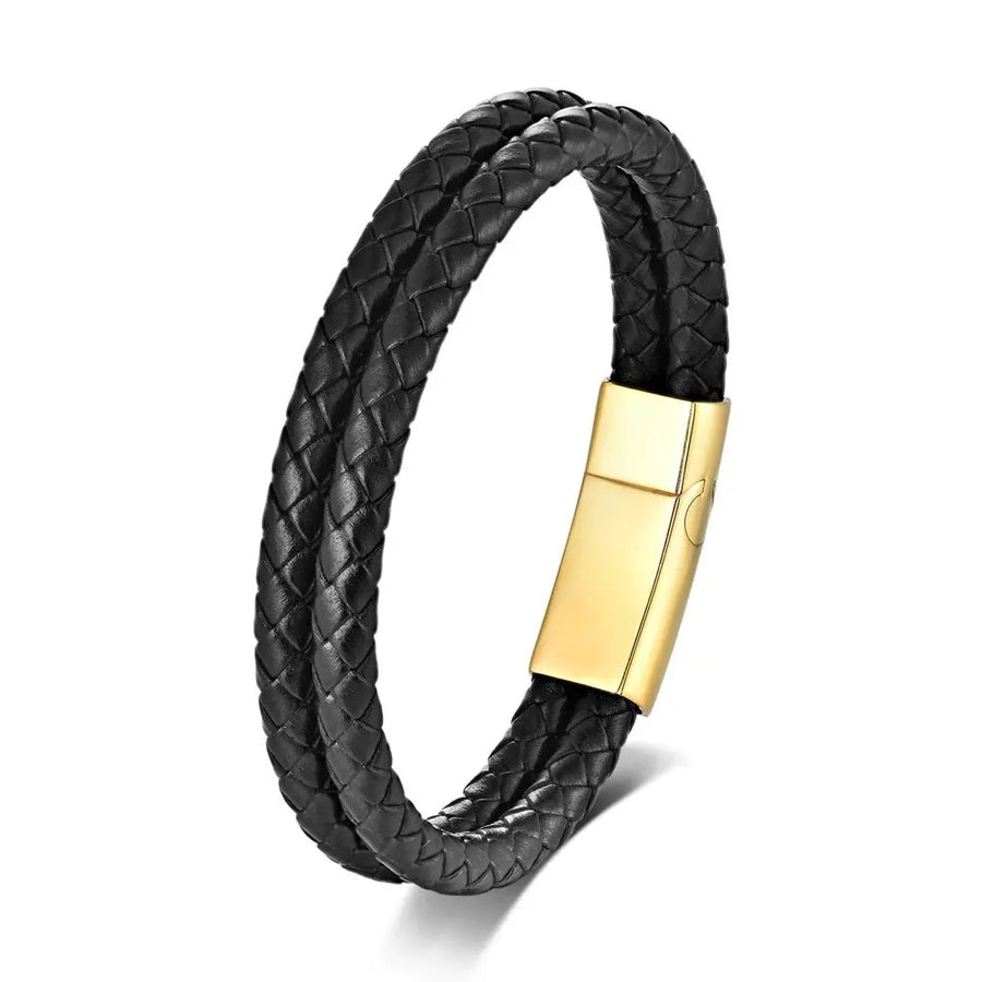 My Store Personalized Leather Bracelet for Dad - Engraved Gift for Father's Day, Birthday & Anniversary Brown Golden