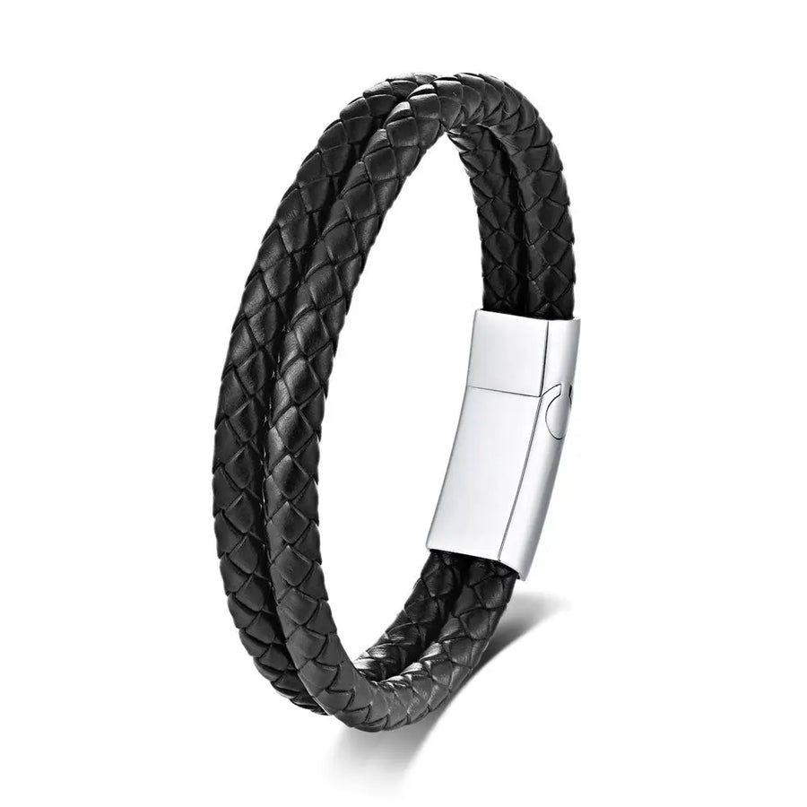 My Store Personalized Leather Bracelet for Dad - Engraved Gift for Father's Day, Birthday & Anniversary Brown Silvery