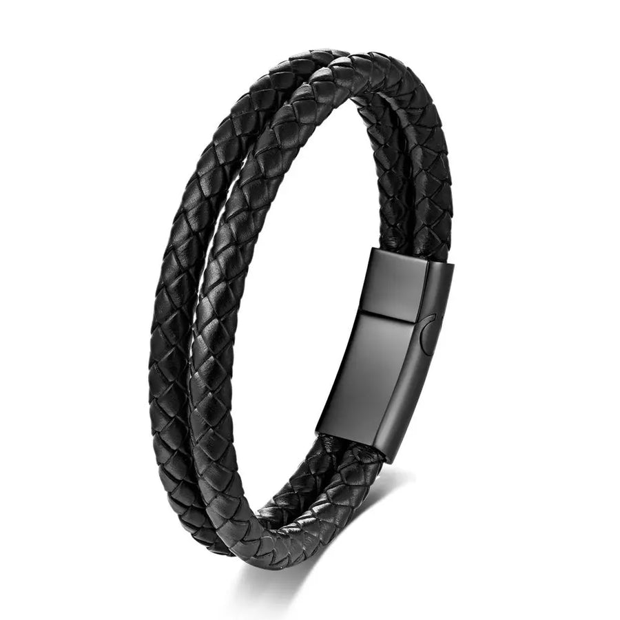 My Store Personalized Leather Bracelet for Dad - Engraved Gift for Father's Day, Birthday & Anniversary Brown Black