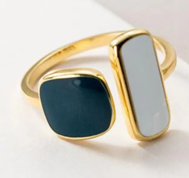 Aruary Studio ｜ Artisanal Jewelry Handmade Enamel Ring in Dusty Blue, Sterling Silver 925 Asymmetrical Geometric Ring, Dainty Minimalist Jewelry Gift for Her B