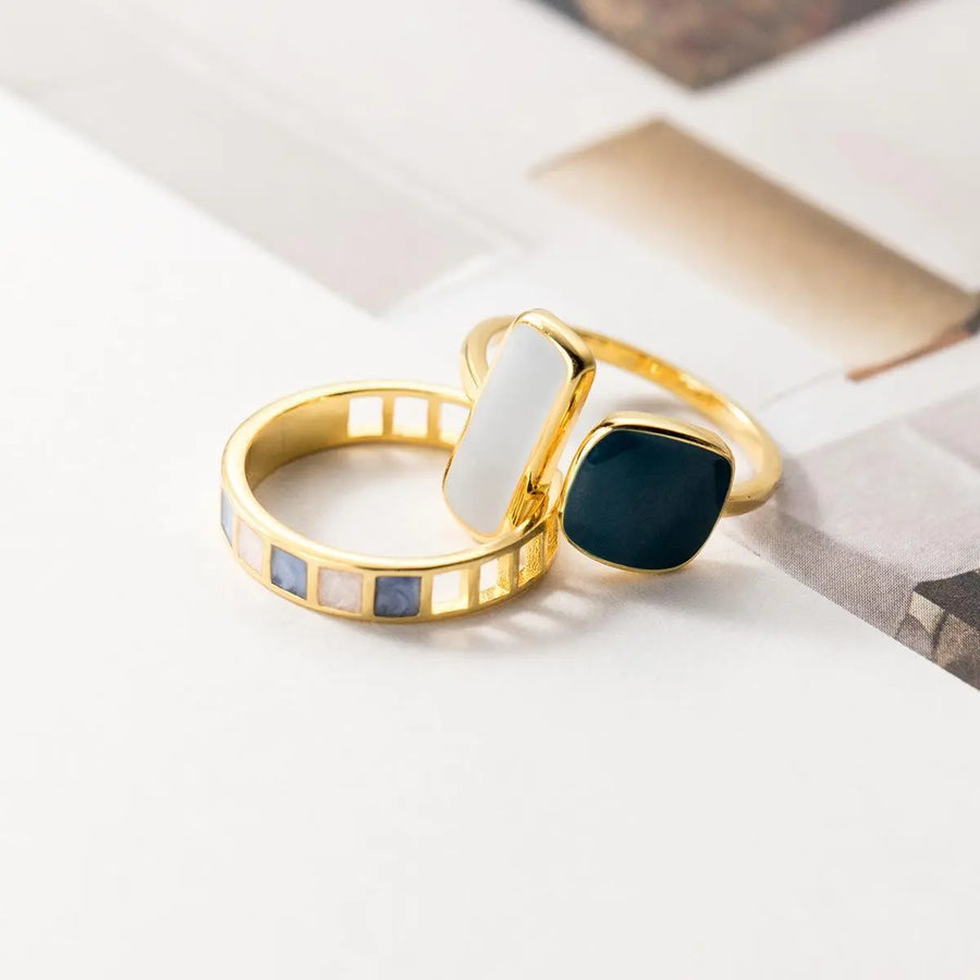 Aruary Studio ｜ Artisanal Jewelry Handmade Enamel Ring in Dusty Blue, Sterling Silver 925 Asymmetrical Geometric Ring, Dainty Minimalist Jewelry Gift for Her