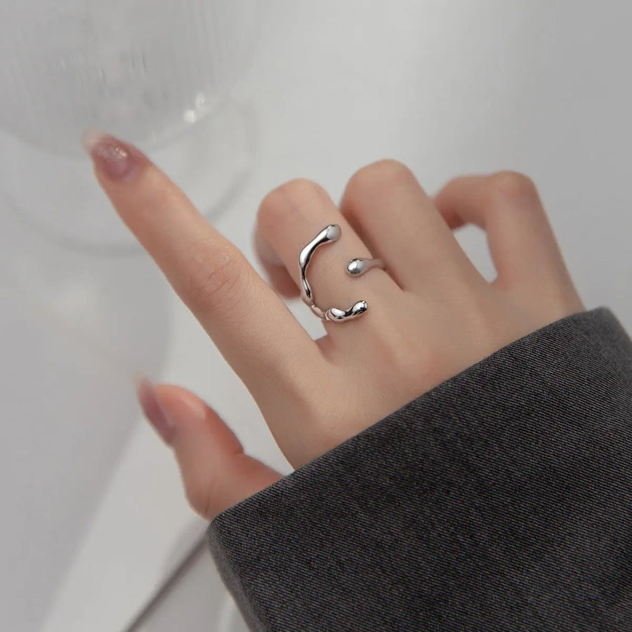 Aruary Studio ｜ Artisanal Jewelry Adjustable Baroque Pearl Ring, Sterling Silver 925 Open C-Shaped Ring, Modern Minimalist Pearl Jewelry Gift for Women B