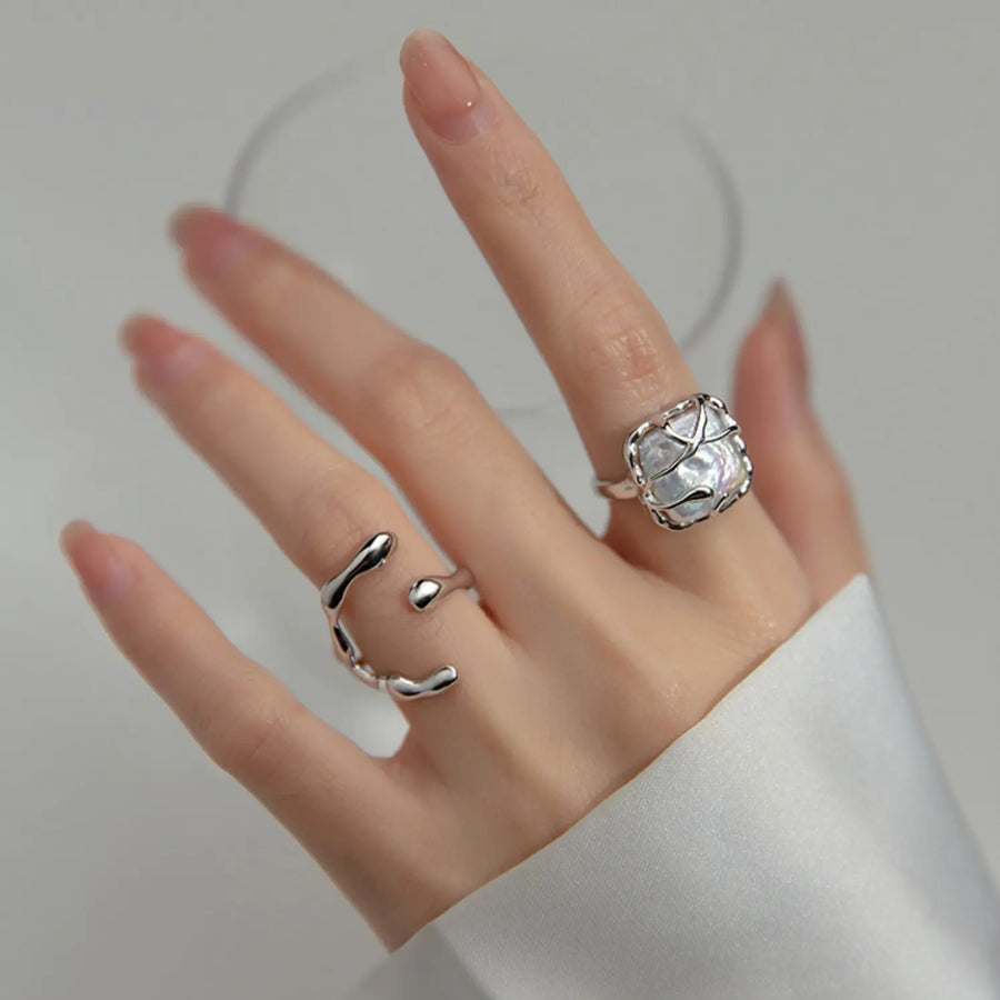 Aruary Studio ｜ Artisanal Jewelry Adjustable Baroque Pearl Ring, Sterling Silver 925 Open C-Shaped Ring, Modern Minimalist Pearl Jewelry Gift for Women