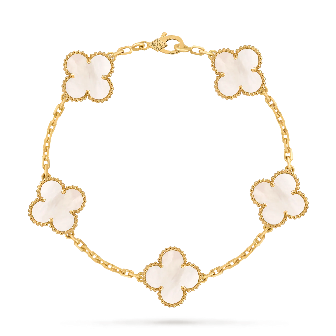 Gold Plated White Mother of Pearl Clover Bracelet - 925 Sterling Silver Lucky Charm Jewelry with Adjustable Chain Aruary Studio ｜ Artisanal Jewelry