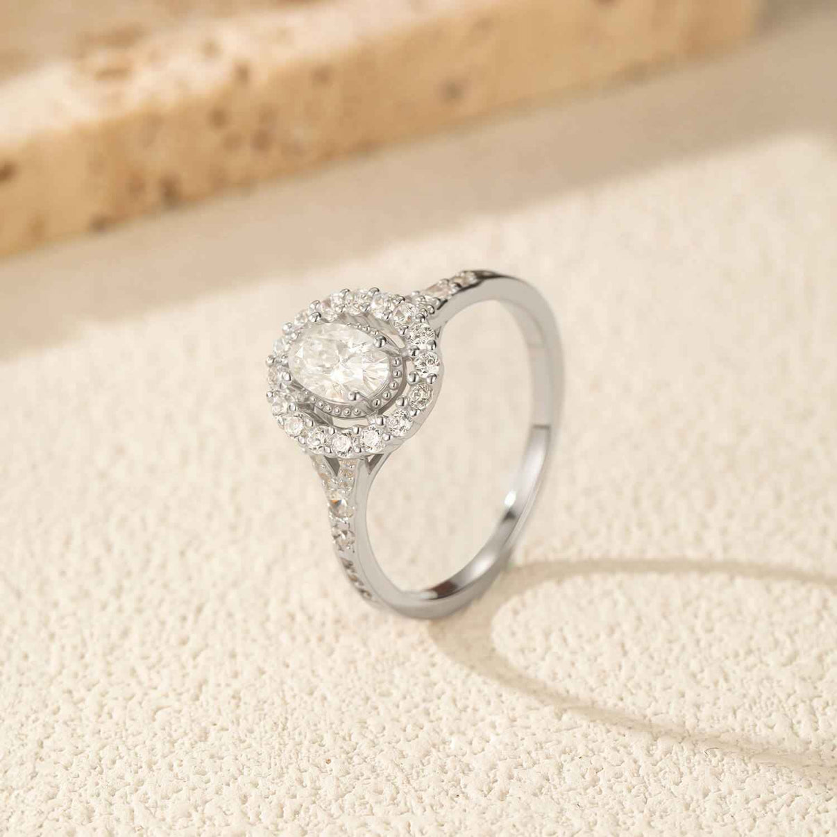 vintage oval double halo engagement ring in platinum plated s925 sterling silver with art deco split shank and micro pave clear cz border
