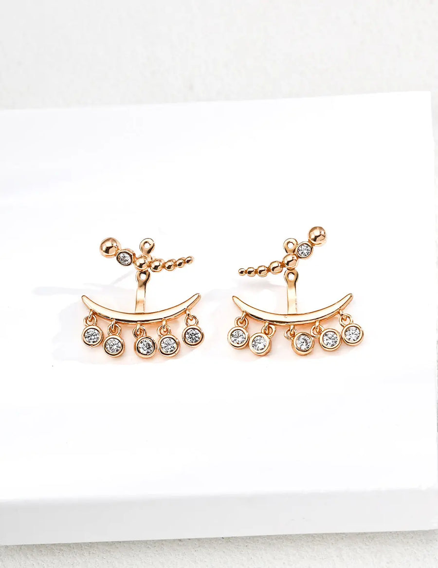 Aruary Studio ｜ Artisanal Jewelry S925 Sterling Silver 18K Gold Plated Earrings | 5A Zircon Convertible Tassel | Chic & Versatile | Original Design Golden