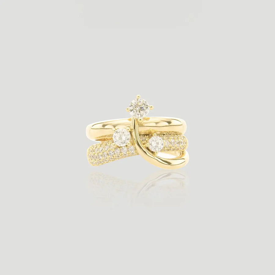 Yuqing Realm ｜ Unleash the charming goddess within you Solid Sterling Silver Ring 18K Gold Plated | AAA CZ Diamond Alternative | Tarnish-Proof & Hypoallergenic