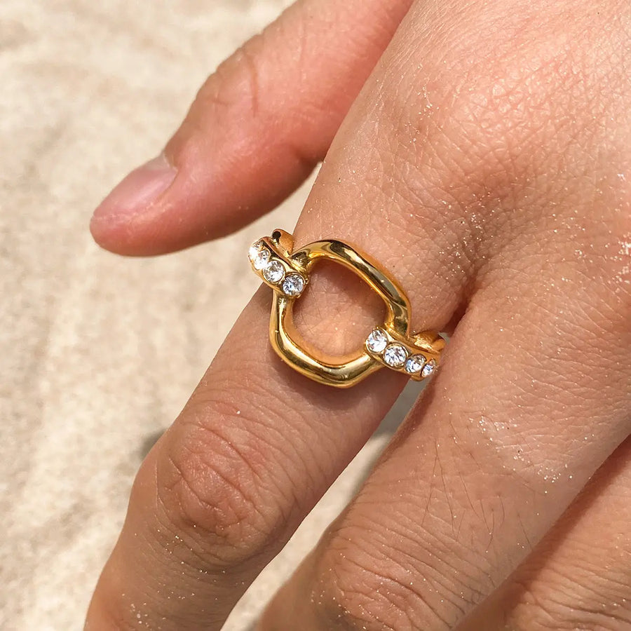 My Store Sparkling Crystal Ring for Women | 18K Gold Plated Titanium Steel | Never Fades, Hypoallergenic | Chic Everyday Jewelry