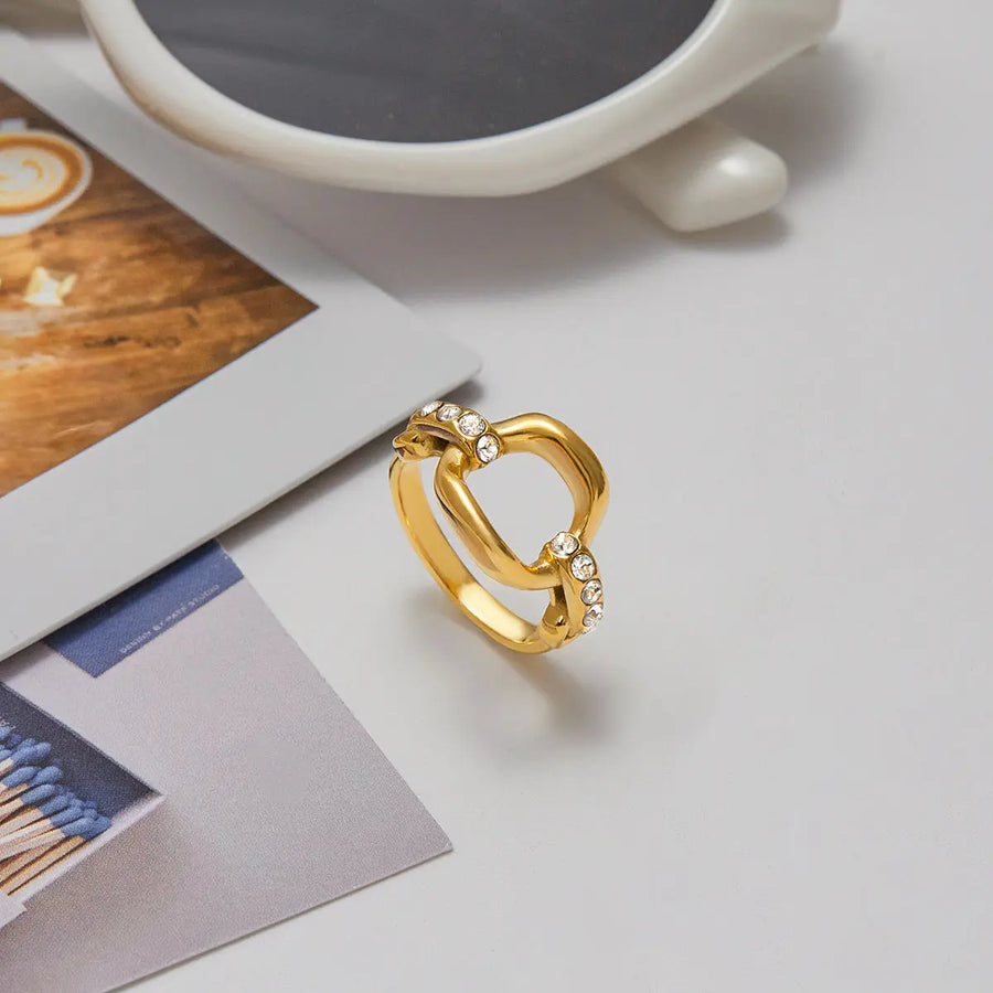 My Store Sparkling Crystal Ring for Women | 18K Gold Plated Titanium Steel | Never Fades, Hypoallergenic | Chic Everyday Jewelry