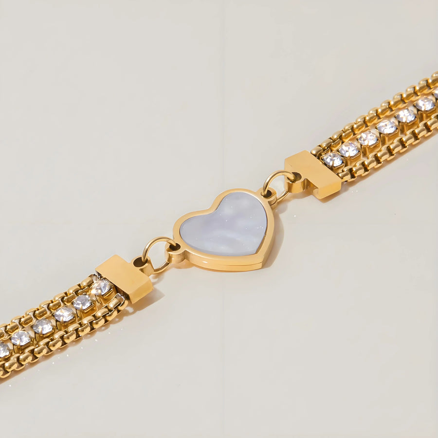 Aruary Studio ｜ Artisanal Jewelry Sparkling Heart Bracelet: Stainless Steel & Zircon | Hypoallergenic & Tarnish-Free | Adjustable (18+5cm)