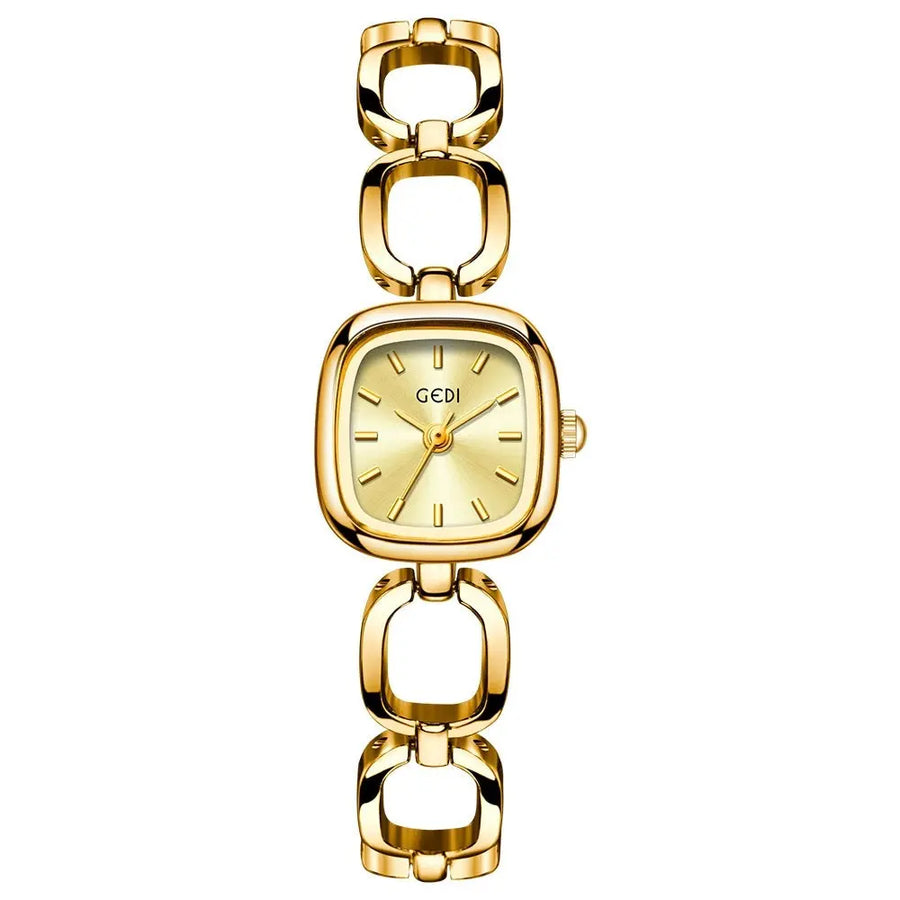 Aruary Studio ｜ Artisanal Jewelry Sporty Square Chain Watch for Women - Quartz Movement, Water-Resistant Golden