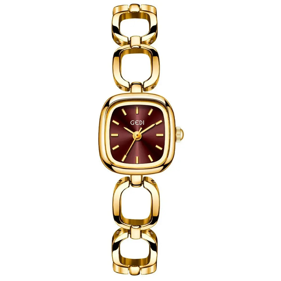 Aruary Studio ｜ Artisanal Jewelry Sporty Square Chain Watch for Women - Quartz Movement, Water-Resistant Burgundy