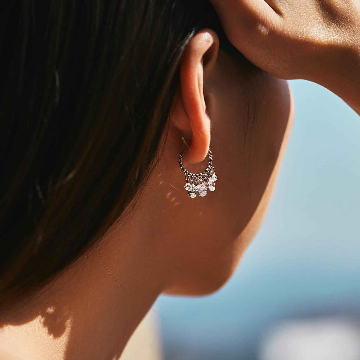 Starlight Cascade Earrings: Timeless Elegance in Dangle Hoop Design