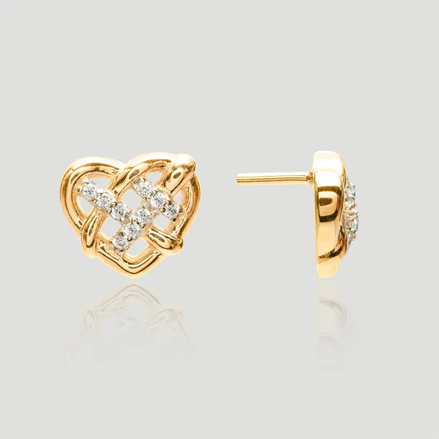 Yuqing Realm ｜ Unleash the charming goddess within you Stunning Golden Heart - Shaped Diamond Stud Earrings