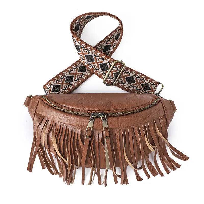 Aruary Studio ｜ Artisanal Jewelry Summer Macaroon Sling Bag - Vintage Fringe Crossbody Purse for Women | Y2K Shell Shoulder Bag Brown