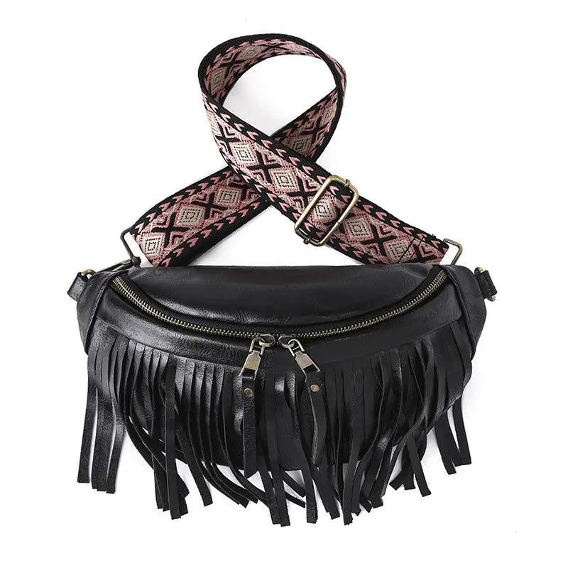 Aruary Studio ｜ Artisanal Jewelry Summer Macaroon Sling Bag - Vintage Fringe Crossbody Purse for Women | Y2K Shell Shoulder Bag Black