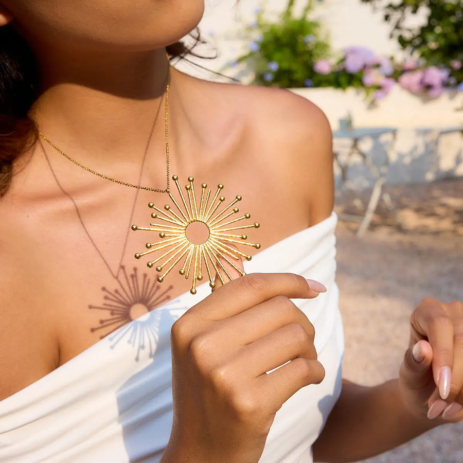 Aruary Studio ｜ Artisanal Jewelry Sunburst Radiance Necklace - 18K Gold Plated Stainless Steel | Waterproof & Non-Tarnish