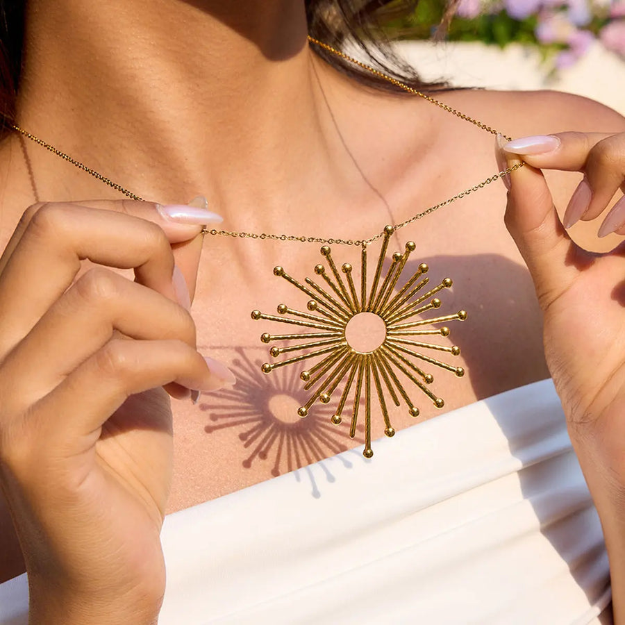 Aruary Studio ｜ Artisanal Jewelry Sunburst Radiance Necklace - 18K Gold Plated Stainless Steel | Waterproof & Non-Tarnish