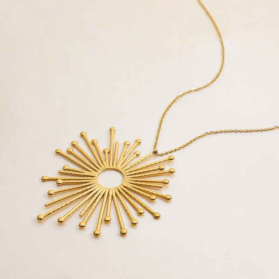 Aruary Studio ｜ Artisanal Jewelry Sunburst Radiance Necklace - 18K Gold Plated Stainless Steel | Waterproof & Non-Tarnish