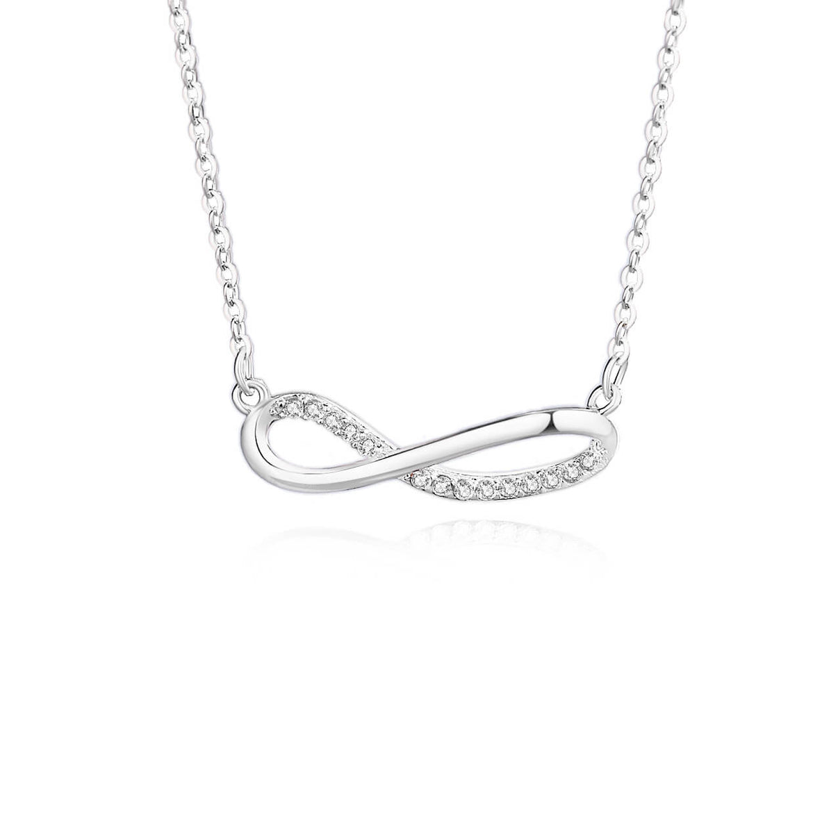 minimalist 18k rose gold plated s925 sterling silver infinity pendant necklace with clear cz micro pave ribbon