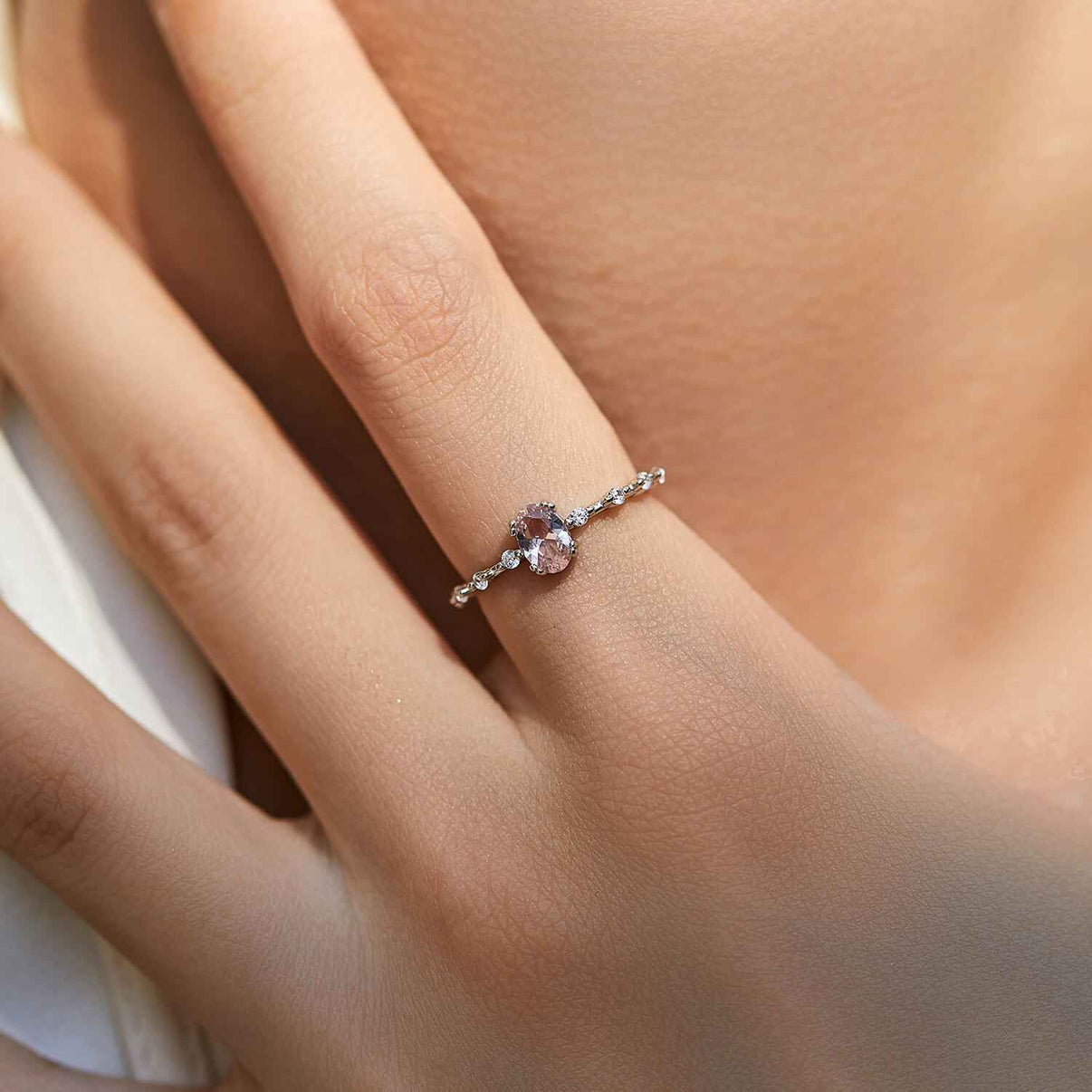 The Essential Oval Blush Pink Solitaire Ring - Solid S925 Silver