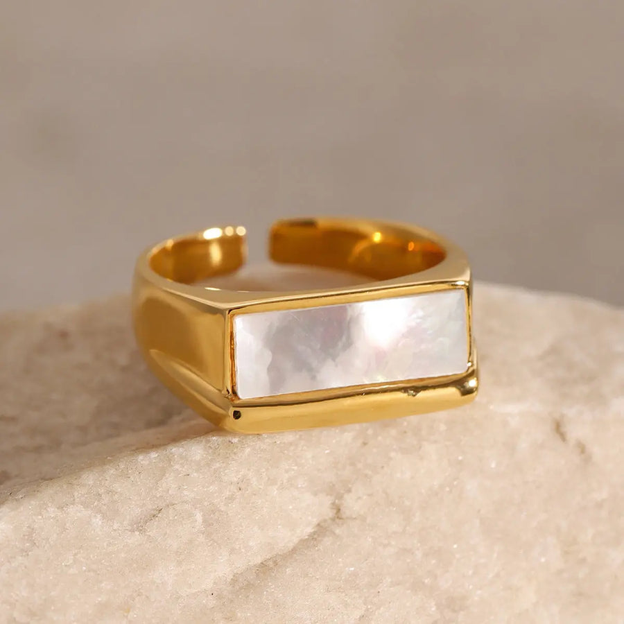My Store Titanium Steel Gold - Plated Shell Ring Golden