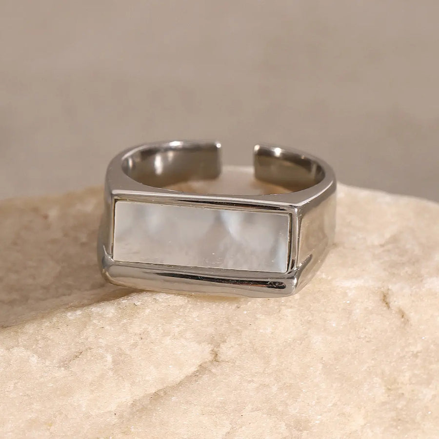My Store Titanium Steel Gold - Plated Shell Ring Silvery