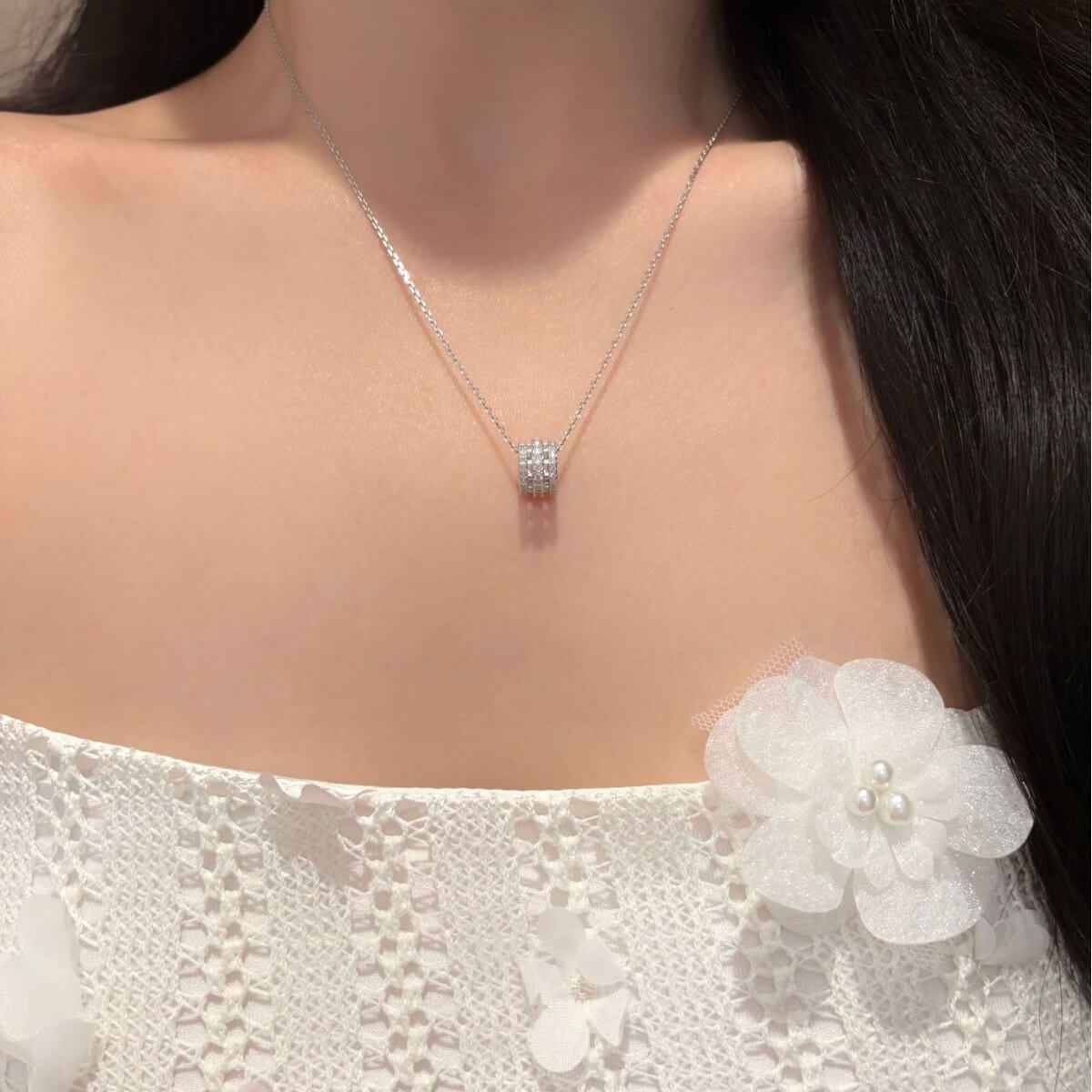 Trinity Scroll Moissanite Necklace - Triple-Band Elegance Pendant