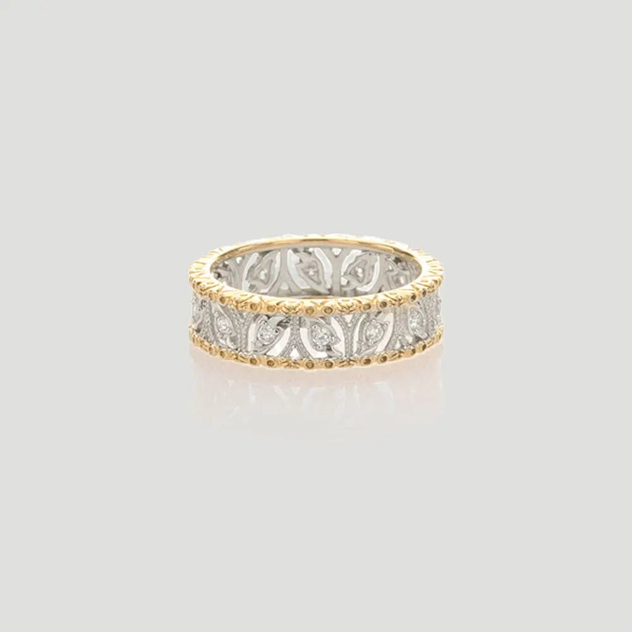 Yuqing Realm ｜ Unleash the charming goddess within you Two-Tone Gold Ring with Intricate Floral Design | 925 Sterling Silver Gold Plated | 5A Cubic Zirconia Accents