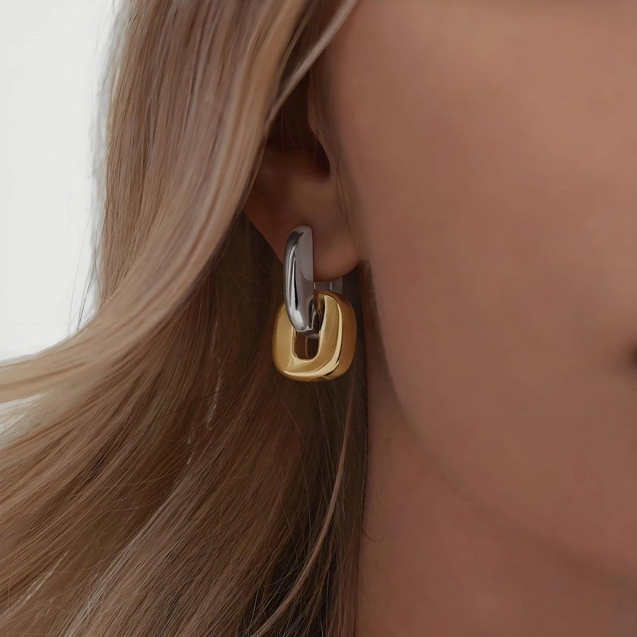 Aruary Studio ｜ Artisanal Jewelry Two-Tone Stainless Steel Earrings | 18K Gold Plated | Waterproof & Hypoallergenic | Luxury Minimalist Earrings Silvery