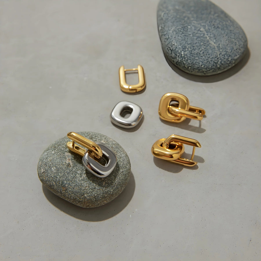 Aruary Studio ｜ Artisanal Jewelry Two-Tone Stainless Steel Earrings | 18K Gold Plated | Waterproof & Hypoallergenic | Luxury Minimalist Earrings