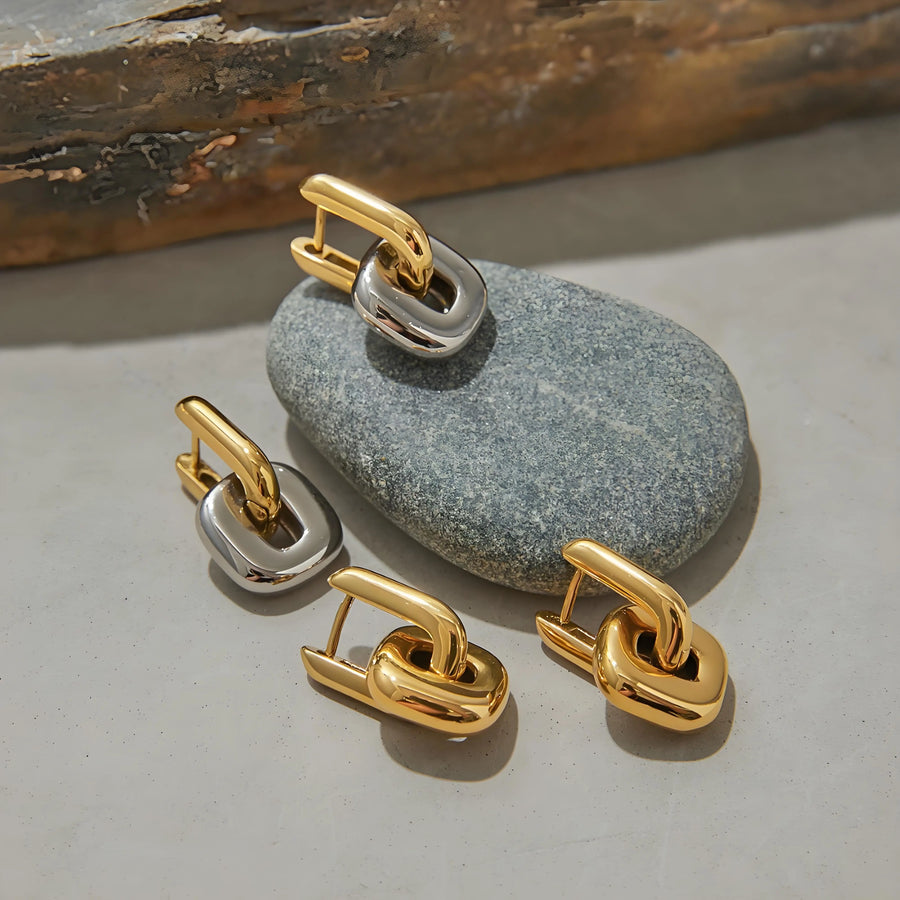 Aruary Studio ｜ Artisanal Jewelry Two-Tone Stainless Steel Earrings | 18K Gold Plated | Waterproof & Hypoallergenic | Luxury Minimalist Earrings